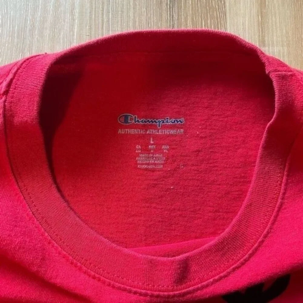 Champion T Shirt Mens Hood Aesthetic Graphic Script Red Large - Picture 5 of 8